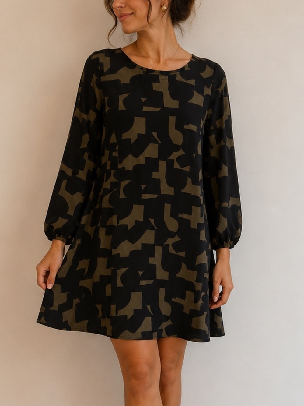 River Island London Abstract Print Long Sleeve Swing Dress US 6